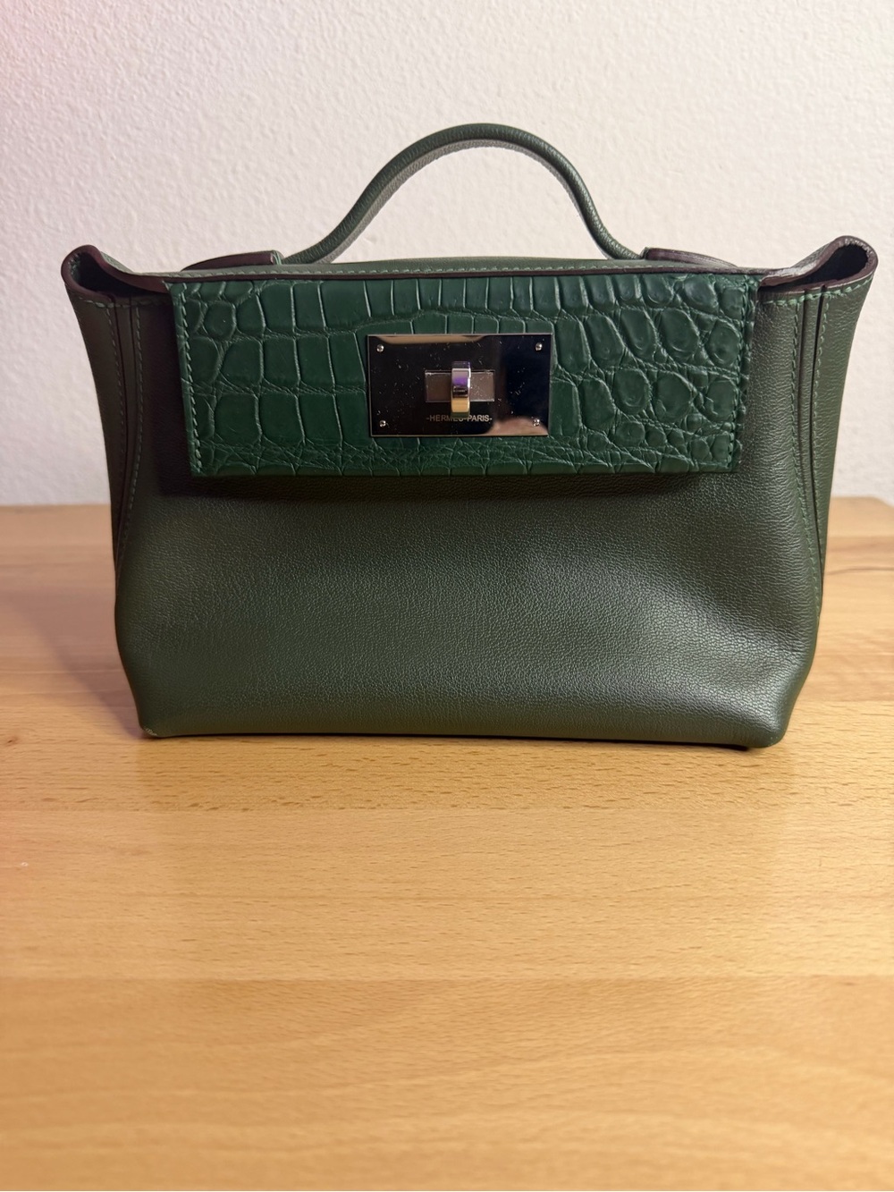 H Mini 24/24 green genuine crocodile leather  PHW vert mangrove olive green 21